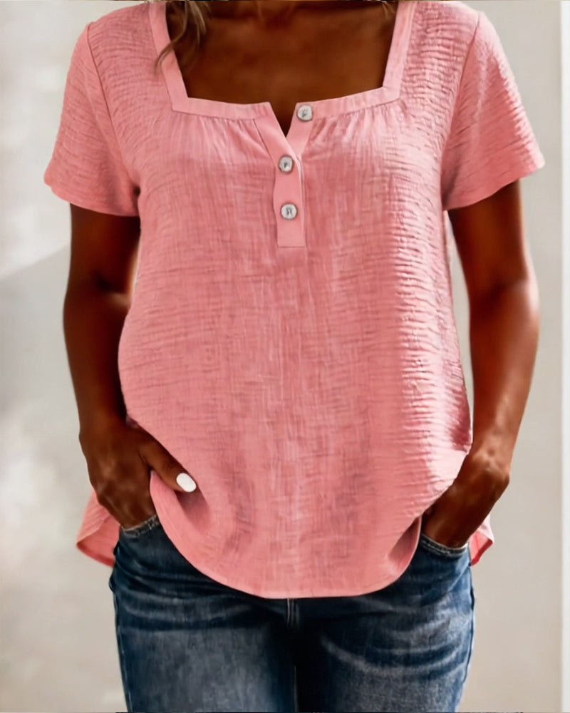 T-Shirt Texturerad Fyrkantig Hals Kort Ärm