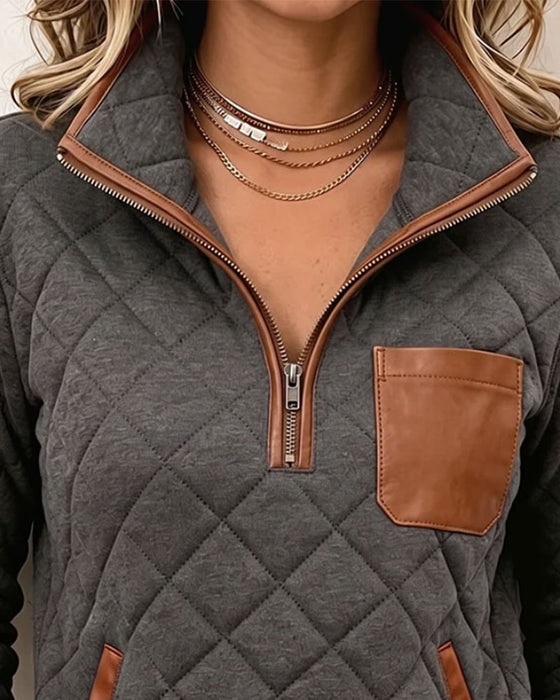 Sweatshirt Argyle Halv Dragkedja Kragad