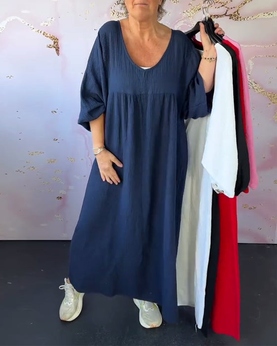 Klänning Skogsstil V-Ringning Plisserad Enfärgad