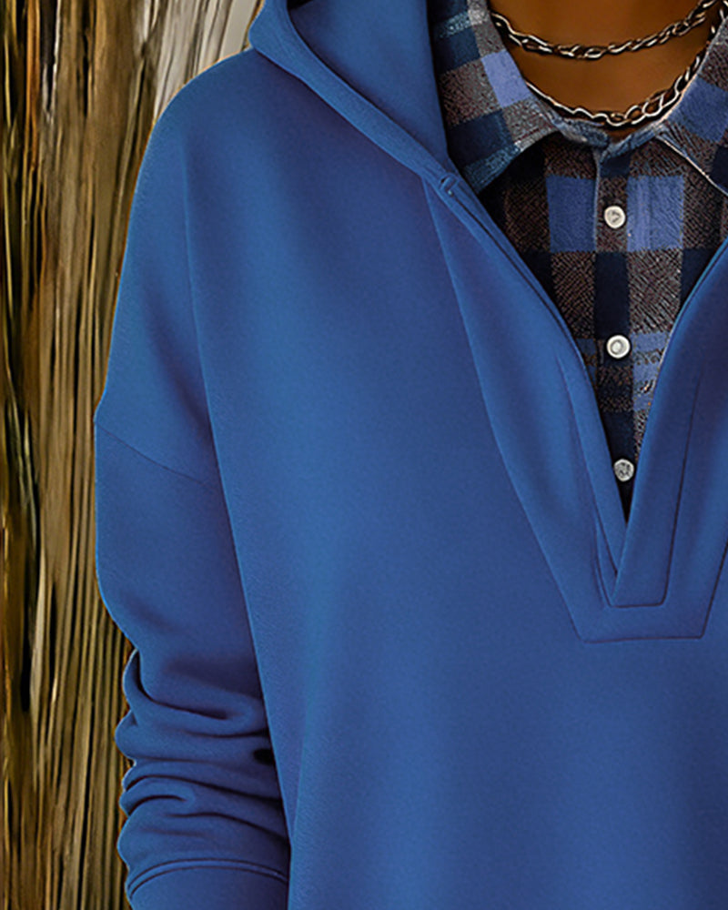 Huvtröja Fejk Tvådelad Rutig Patchwork