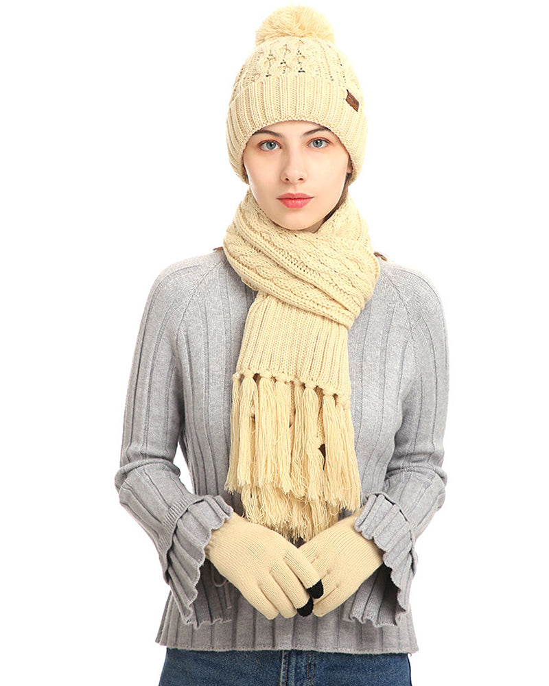 Tresats Mössa Stickad Ull