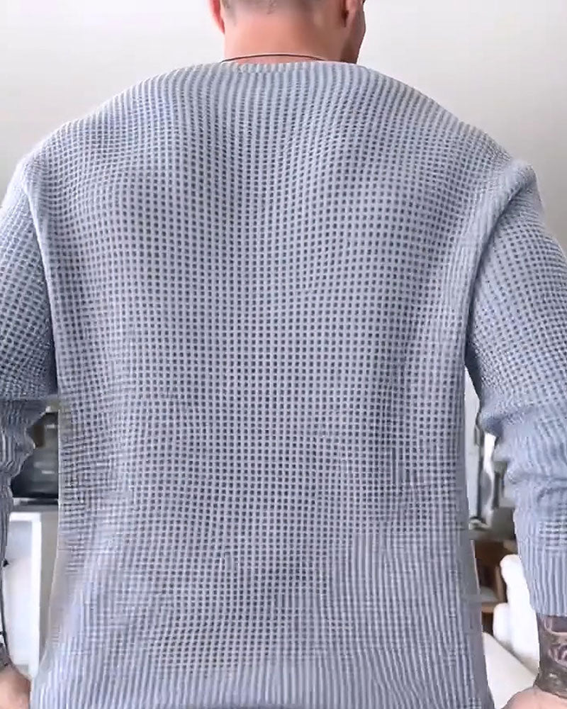 Pullover Herr Rund Halsning Vaffel Långärmad