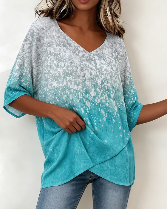 T-Shirt V-Hals Snöflinga Gradient Fåll Oregelbunden