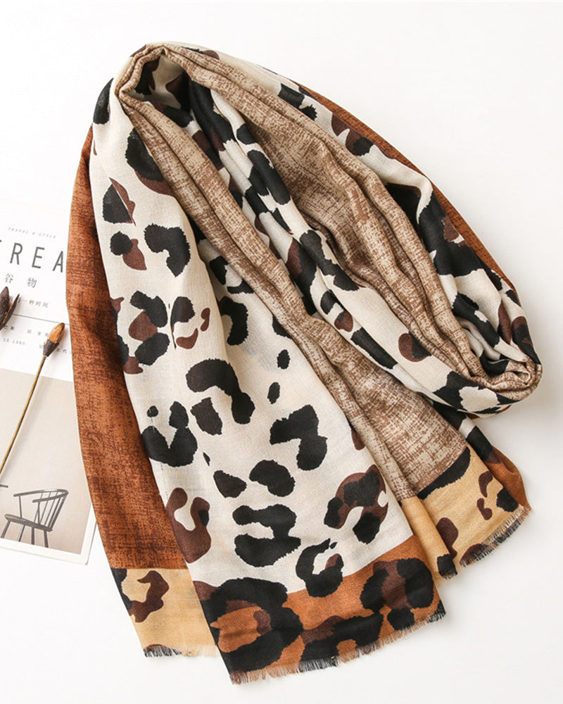 Dam Halsduk Leopard Lapptäcke Print Fransar Schal
