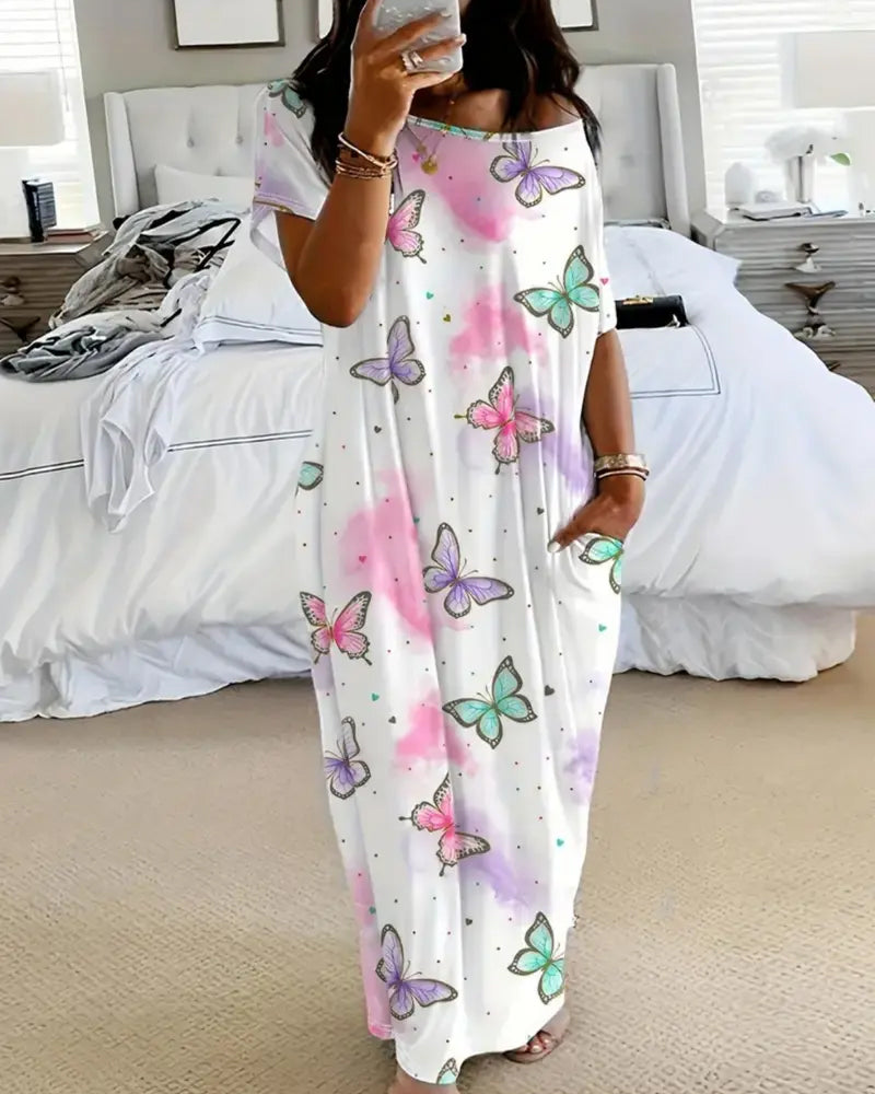 Klänning Avslappnad Semestertryck Lös