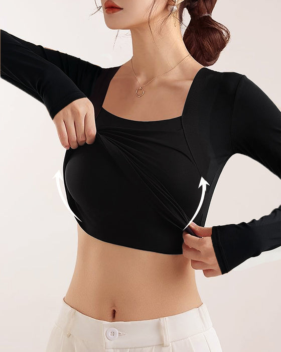 🔥 U-Hals Shapewear Inbyggd BH Lång Ärm Linne