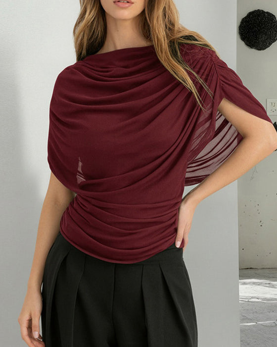 Blouse Mesh Scarf Hals Draped Slim Fit