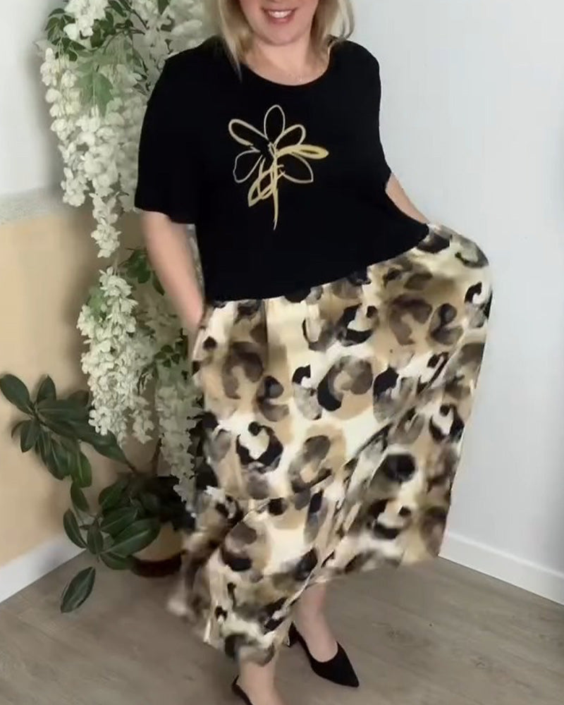 Klänning Bläck Leopardmönster Lapptäcke