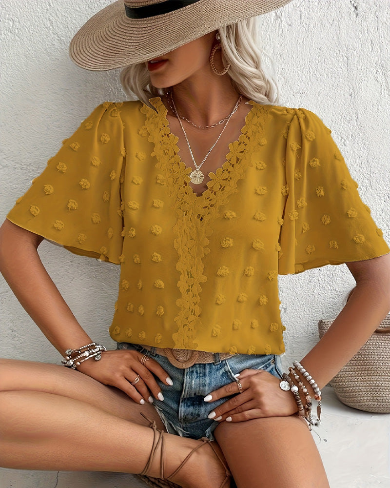 Blus Sammanfogad Jacquard Volangärm
