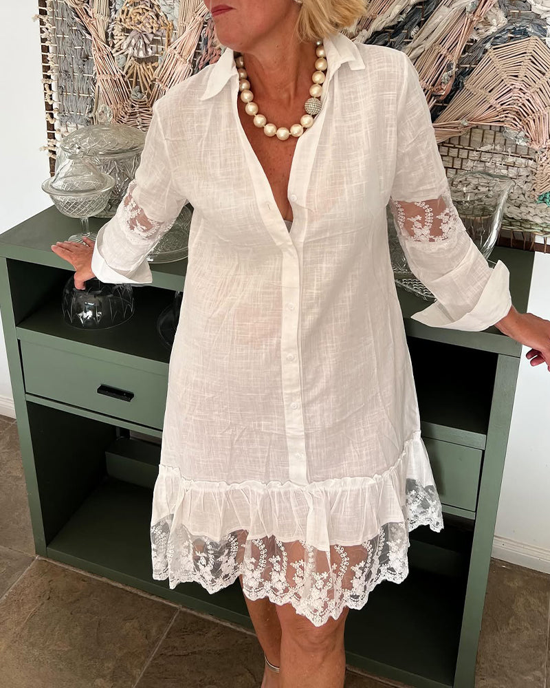 Skjortklänning Spetskantad Krage