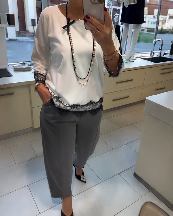 Topp Spets Lapparbete Rund Halsringning