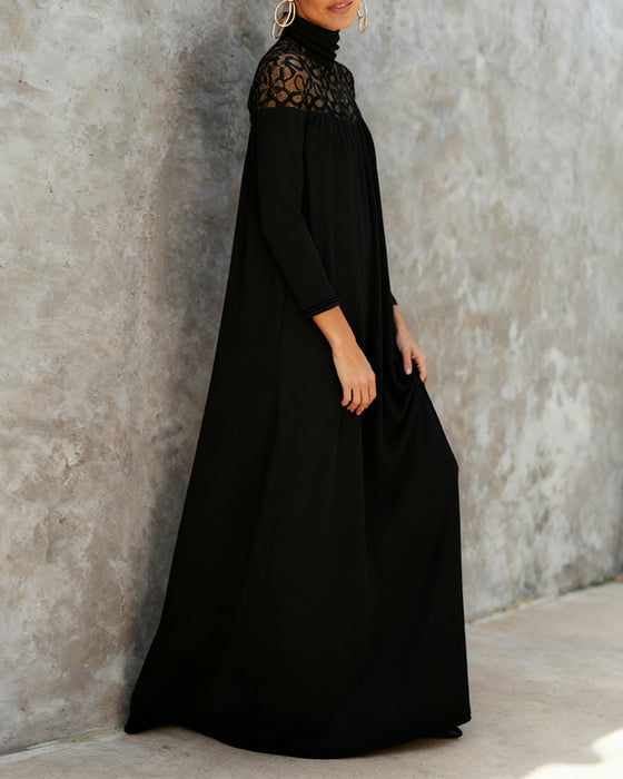 Klänning Med Hög Hals, Mesh Och Lapptäcktsdetaljer I Elegant Stil