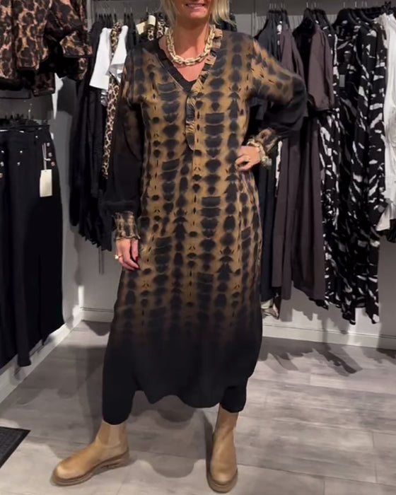 V-ringad långärmad gradientklänning