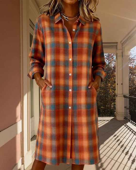 Klänning Skjorta Slag Rutig Knäppning