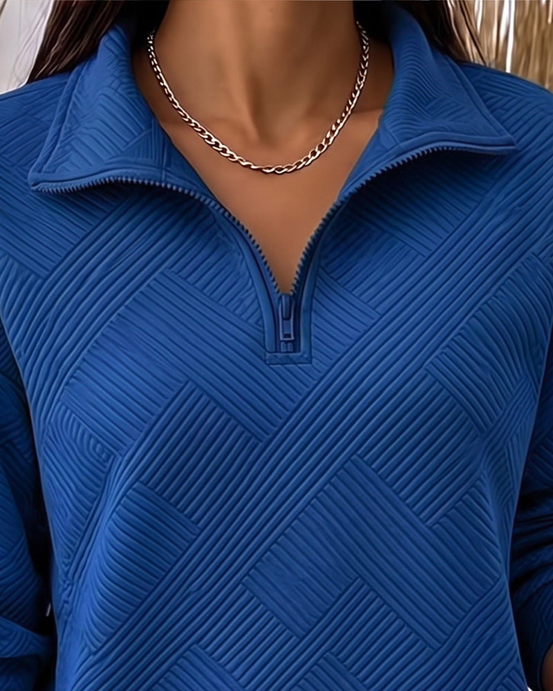 Sweatshirt Enfärgad Halv Dragkedja Kavajkrage