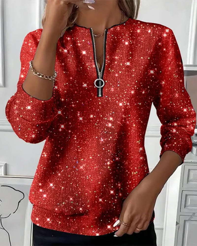 Casual Långärmad Sweatshirt Med Halvblix