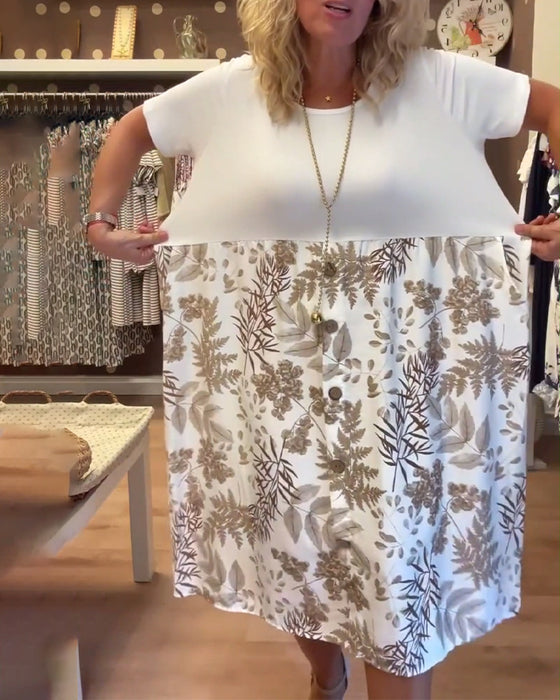 Klänning avslappnad temperament med tryck och rund hals