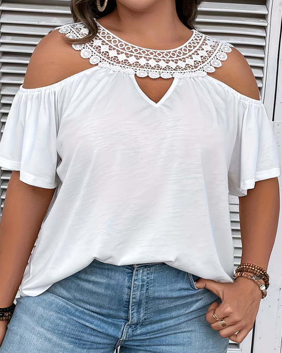 Blus Cold Shoulder Rufflade Ärmar