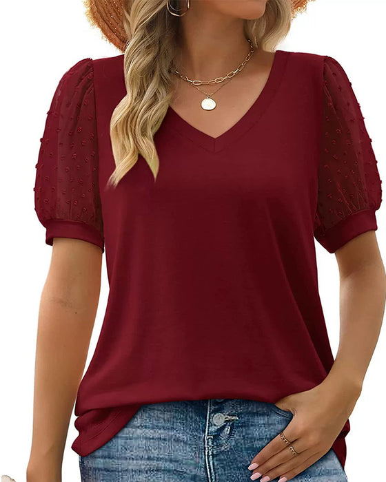 Blus Enfärgad Mesh Puffärm