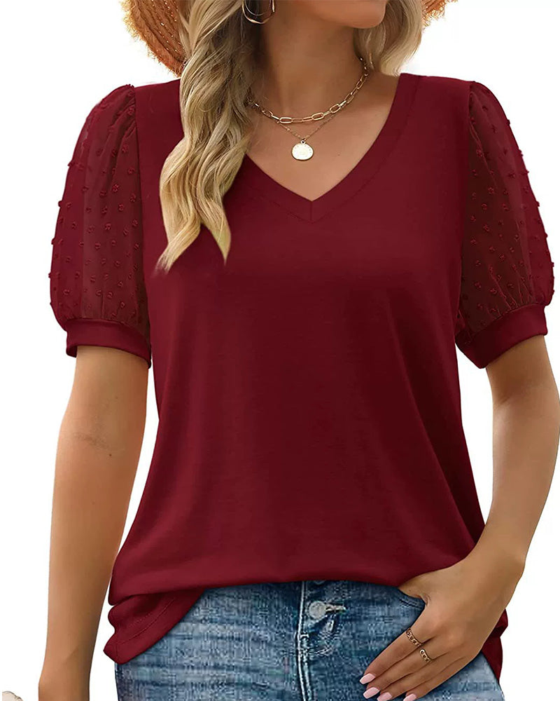 Blus Enfärgad Mesh Puffärm