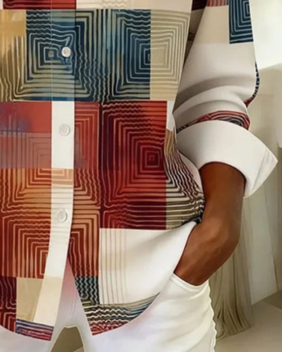 Skjorta Med Slag, Rutigt Mönster Och Knäppning