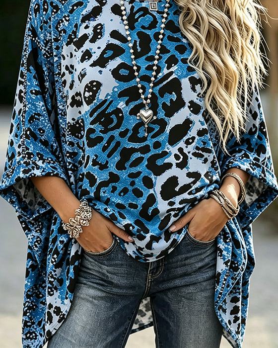 Blus Ombre Leopard Rundhalsad