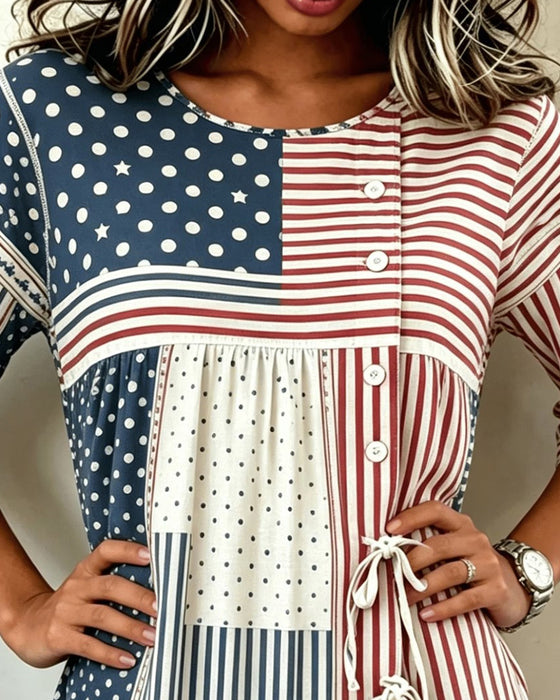 Blus Flagga Tryck Patchwork Slips