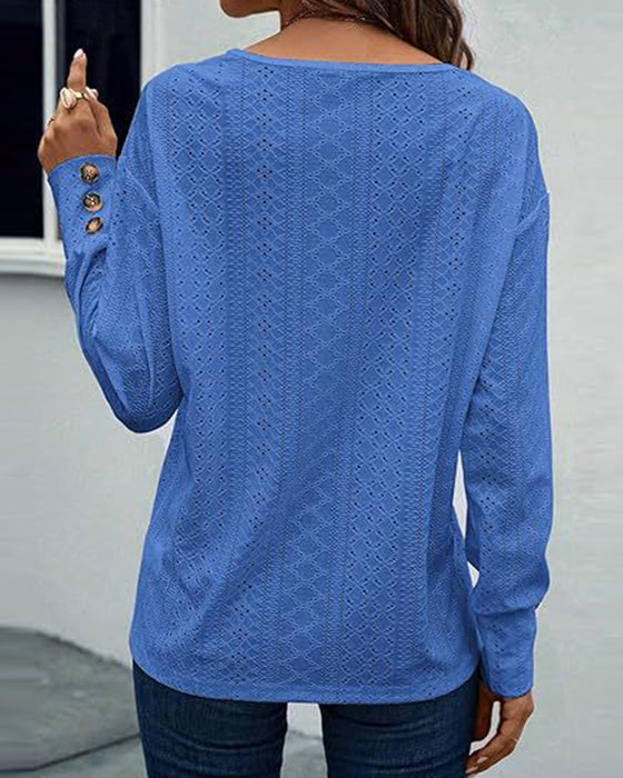 Blus avslappnad v-ringad ihålig enfärgad