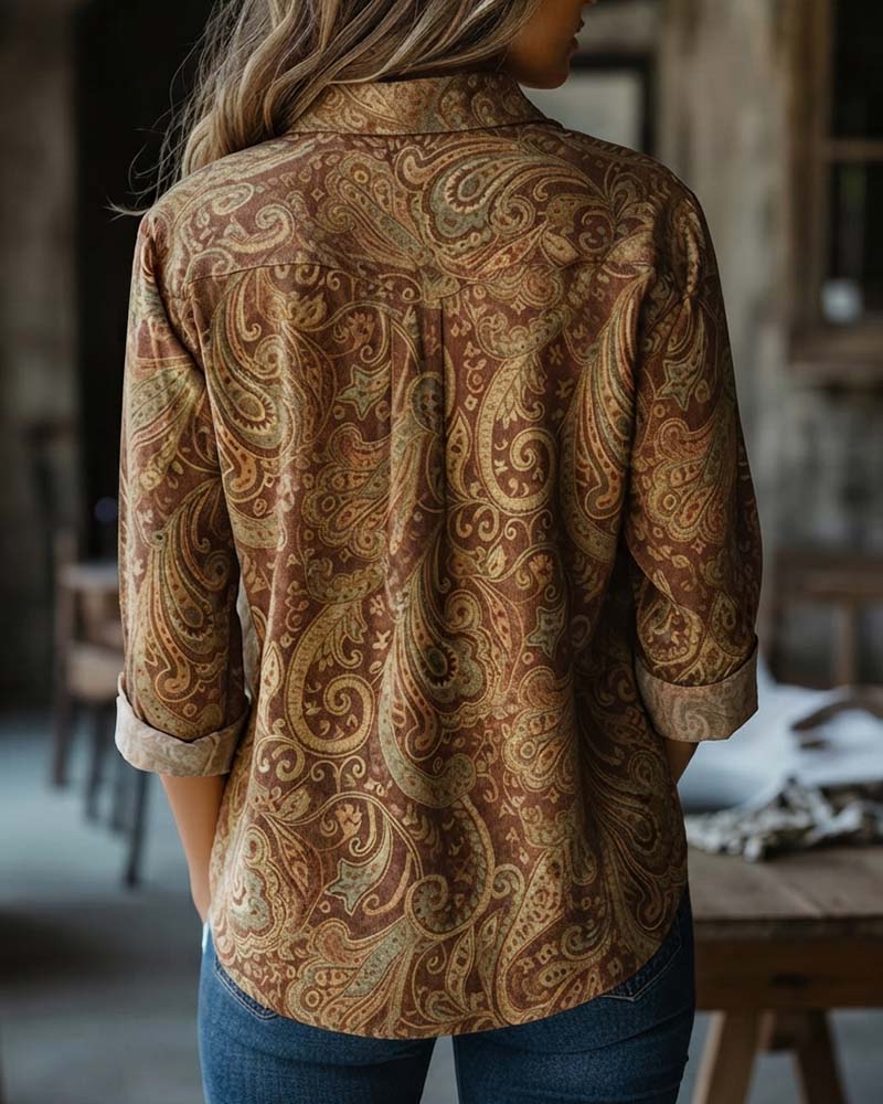 Skjorta Med Långa Ärmar Och Paisley-Mönster I Vintage-Stil