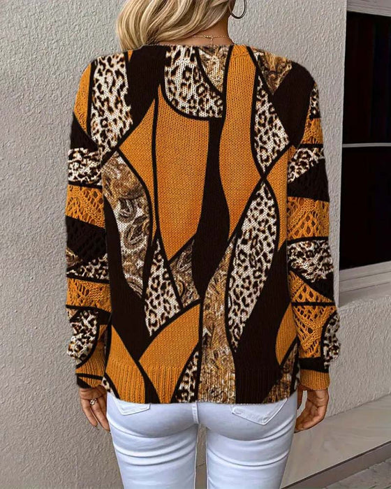 Pullover Med V-Ringning Och Urholkat Leopardtryck