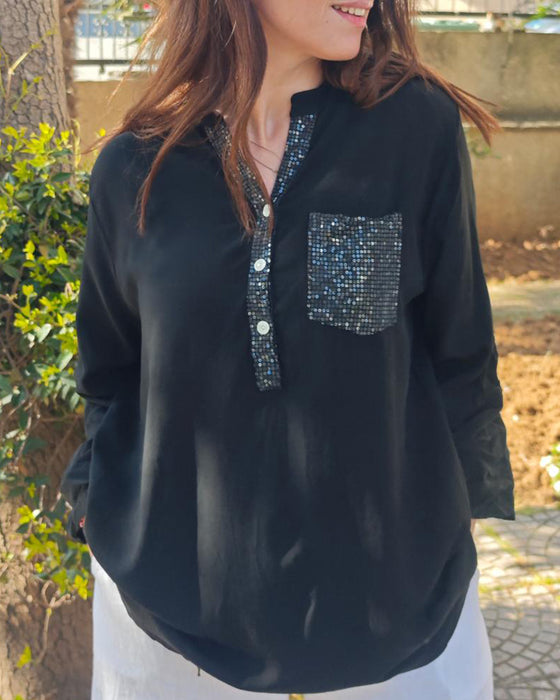 Casual Topp Paljett Patchwork Lös