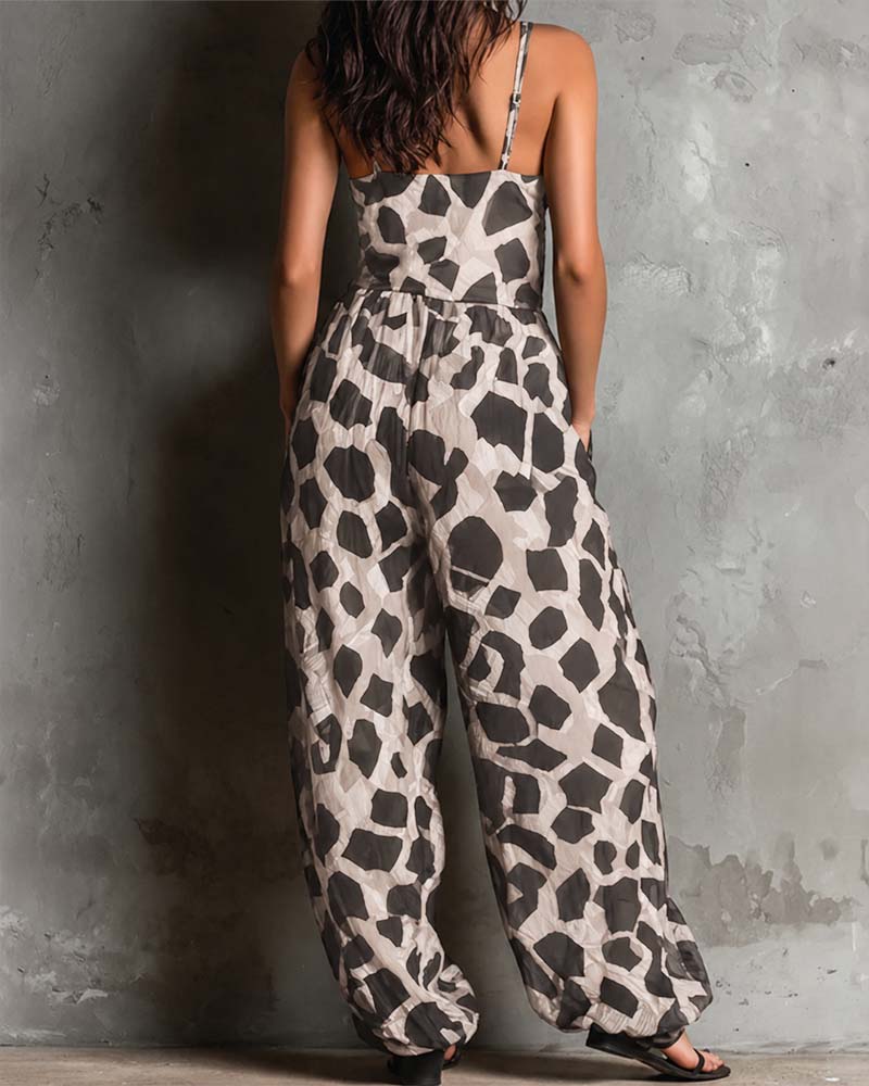 Jumpsuit Leopardmönster Hängslor Bredbent