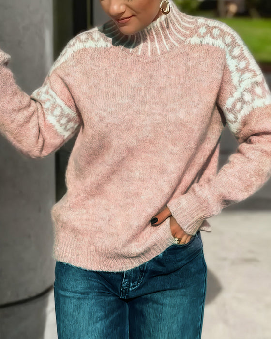 Tröja Hög Hals Mönstrad Kontrast