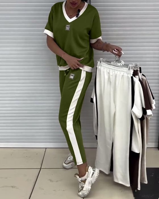 Dräkt Vardaglig V-Ringad Kontrastfärg Sport