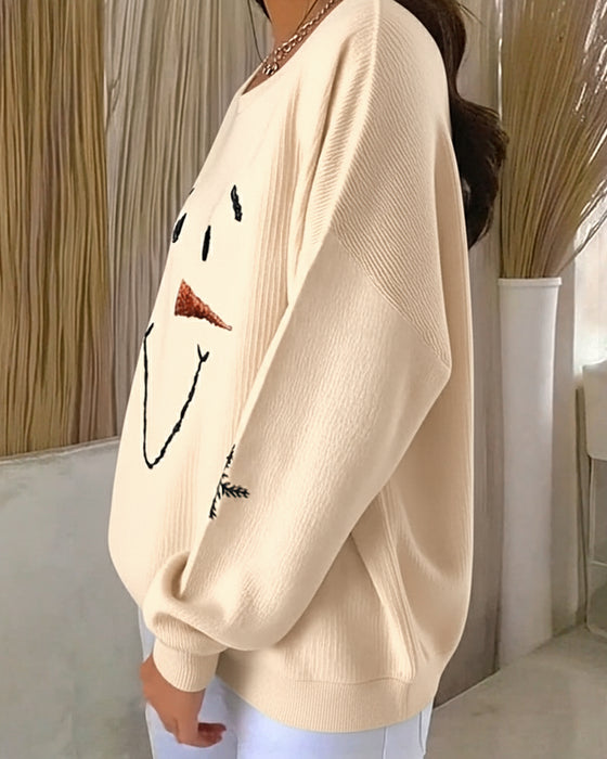 Luvtröja Snögubbe Tryckt Rundhalsad