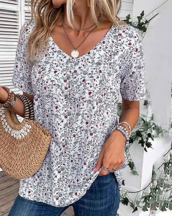 Volang blus med blommönster