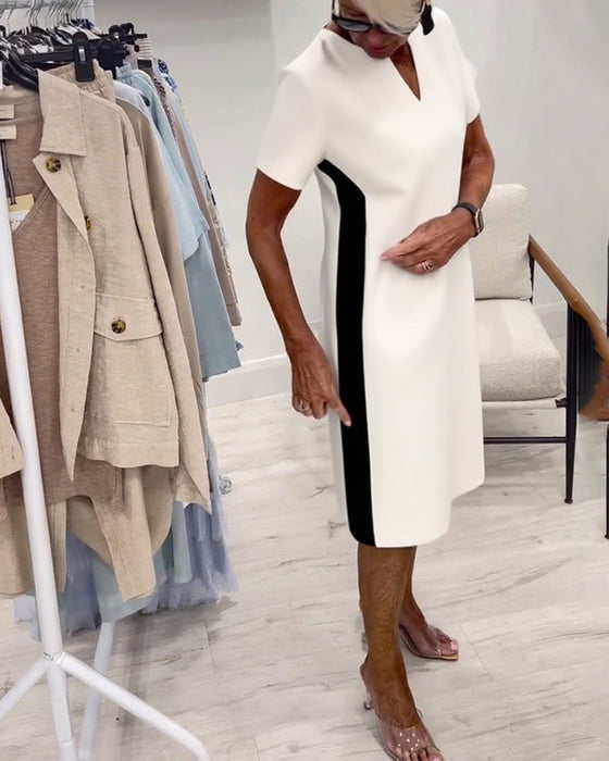 Klänning Kortärmad Kontrastfärg Rak