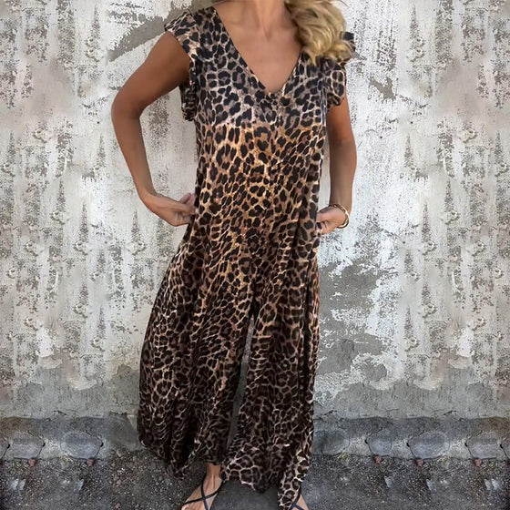 Byxdress V-ringad Leopardmönstrad