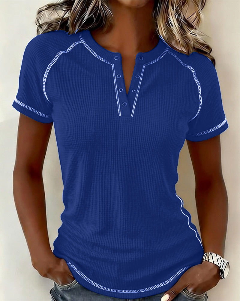 T-Shirt Vävning Waffle Henley