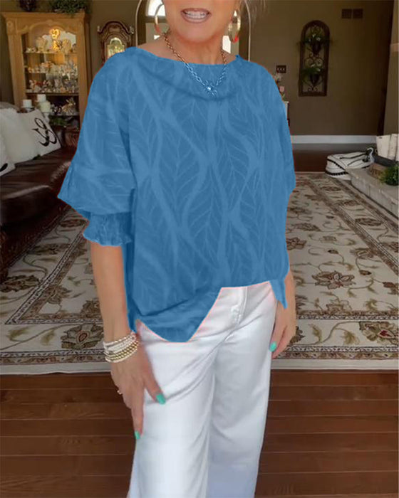 Blus Rund Hals Lös Tryck