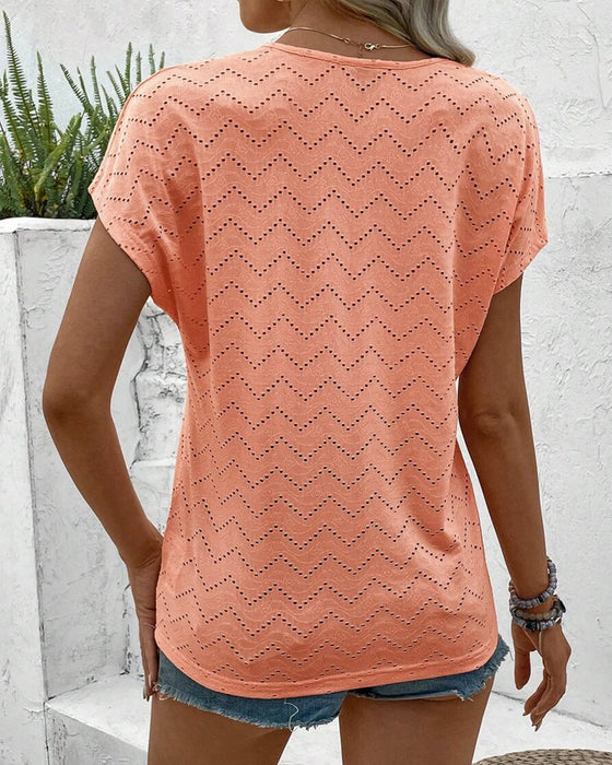 T-Shirt V-Ringad Med Utskärning Enfärgad