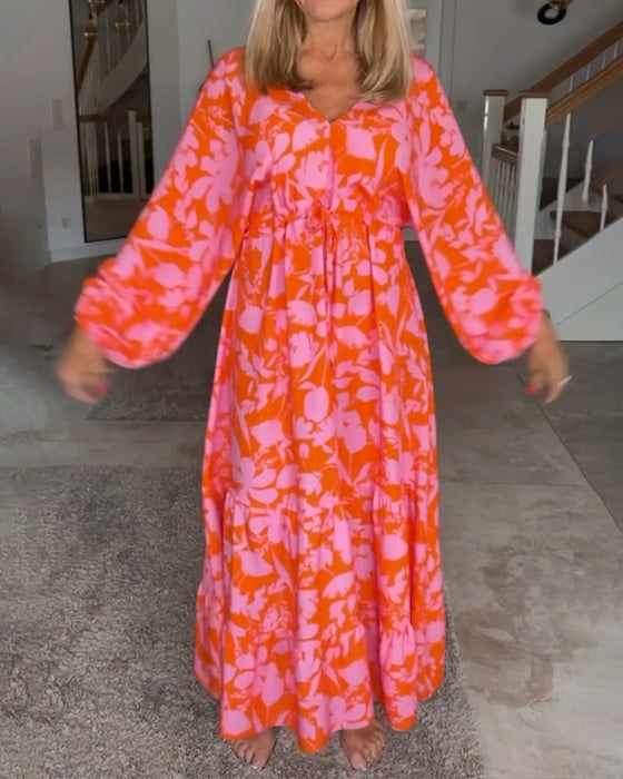 Blommig långärmad klänning