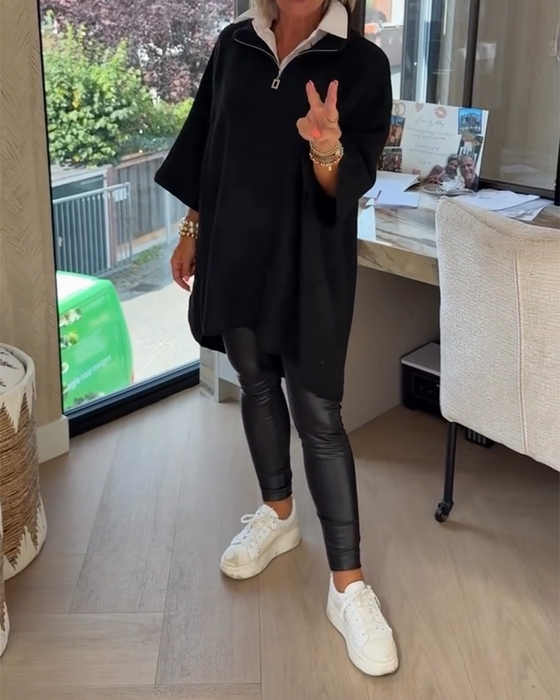 Pullover Ståkrage Halv Dragkedja Lös