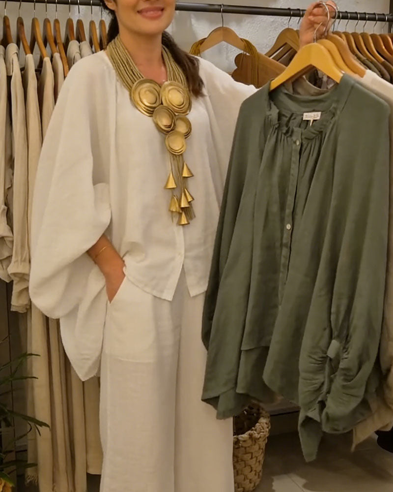 Blus Puff Ärm Linne Lös Passform