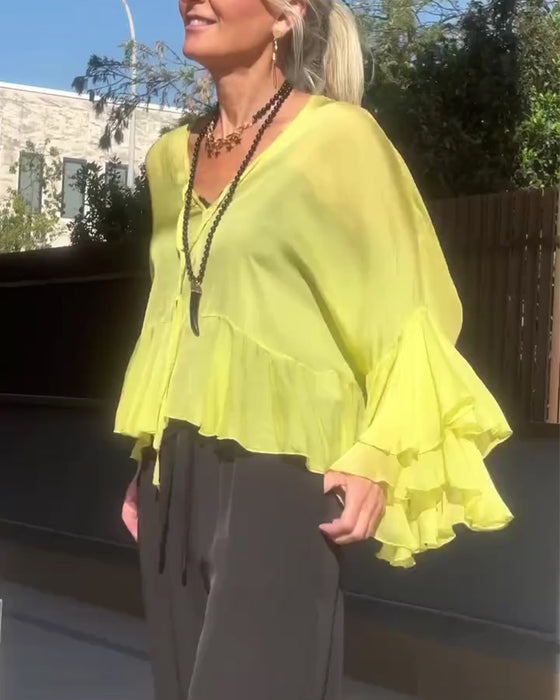 Blus Ruffle Fladdermusärm Fladdermusärm