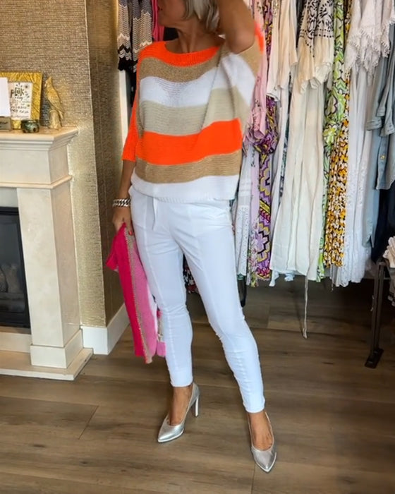 Färgblock tröja med rund hals