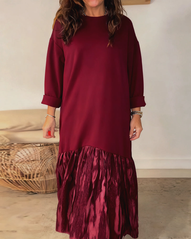 Klänning Rund Halsringning Oregelbunden Lappverkstryck