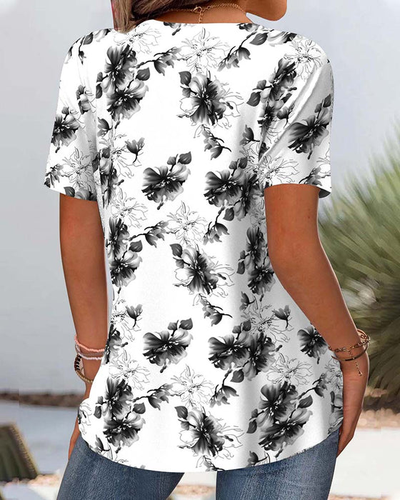 Blus Blommigt Tryck Kortärmad