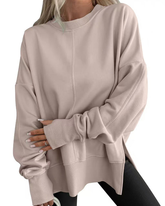 Sweatshirt Sida Slits Rund Hals Löst
