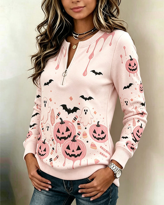 Huvtröja Dragkedja Lång Ärm Halloween Pumpa